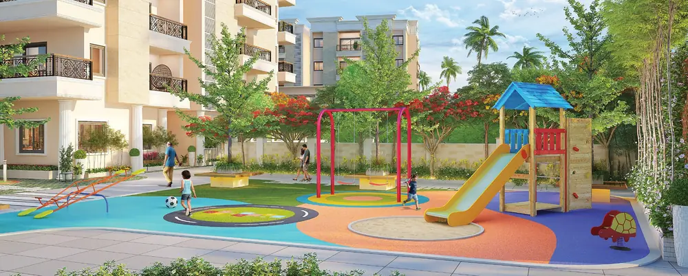 Children's play area with swings and slide