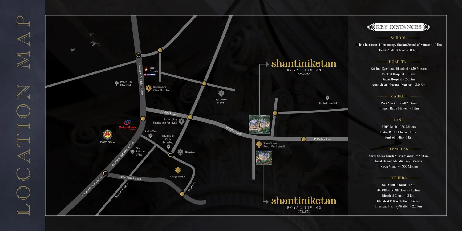 Location map showing Shantiniketan on J.C. Mallick Road, Hirapur, Dhanbad